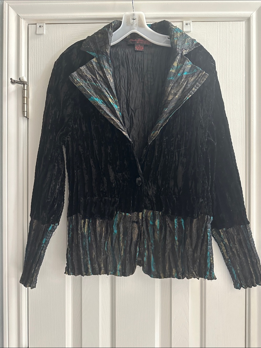 Vintage Black Crushed Velvet Metallic Trim Jacket Dark Boho Goth Y2K XL Witchy